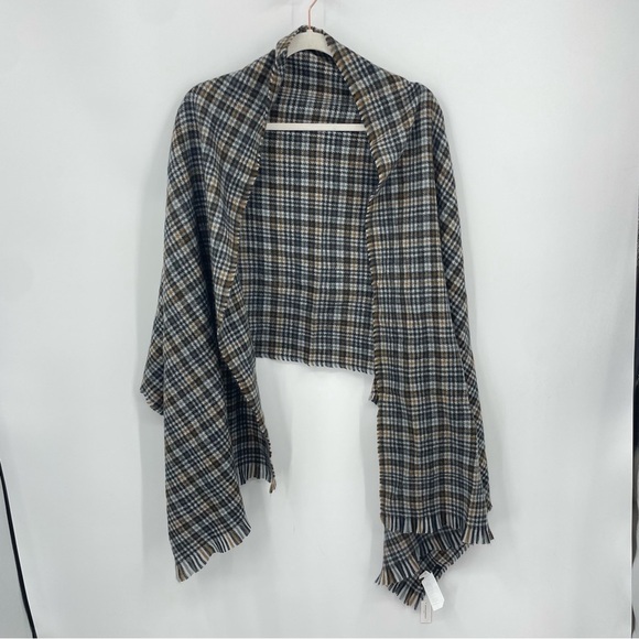 NWT Banana Republic, Wool Blend Fringed Checked blanket Scarf black brown gray - Picture 1 of 6